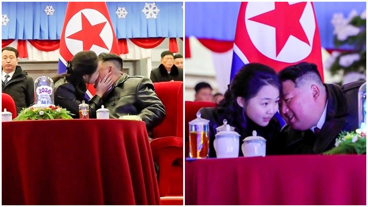 金正恩攜妻女跨年，金主愛捧父親臉親吻超溫馨。(北韓中央電視台畫面)