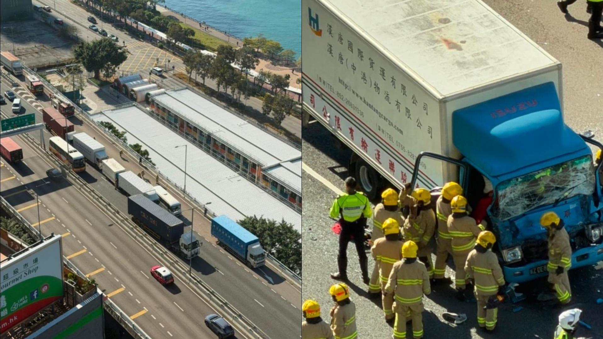 荃灣發生6車連環相撞意外。（fb「車cam L（香港群組）」圖片）