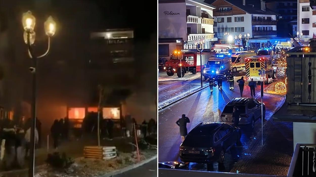 酒吧爆炸起火，火勢猛烈(左)，大批消防及救護員到場施救(右)。(互聯網)