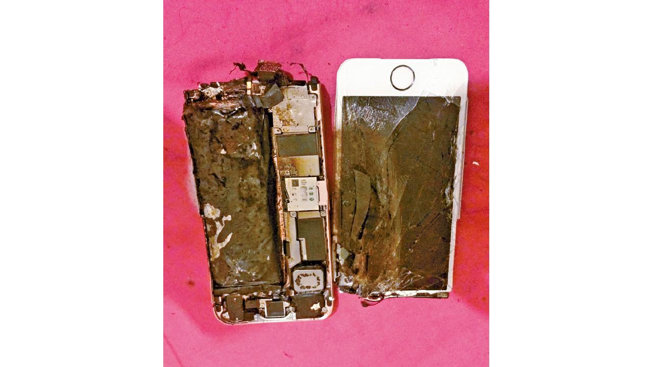 英女iPhone6 爆炸燒穿衫