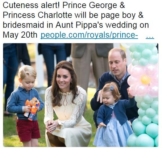 喬治夏洛特將在皮帕婚禮當花仔伴娘