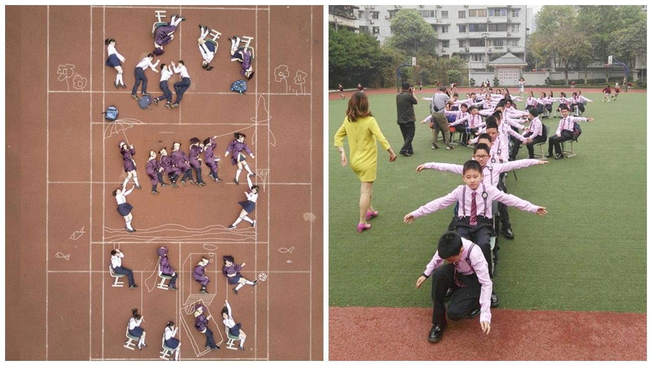 操場躺拍創意小學畢業照