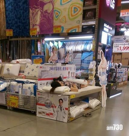 賣場展示床墊 台婦爬上去安穩睡