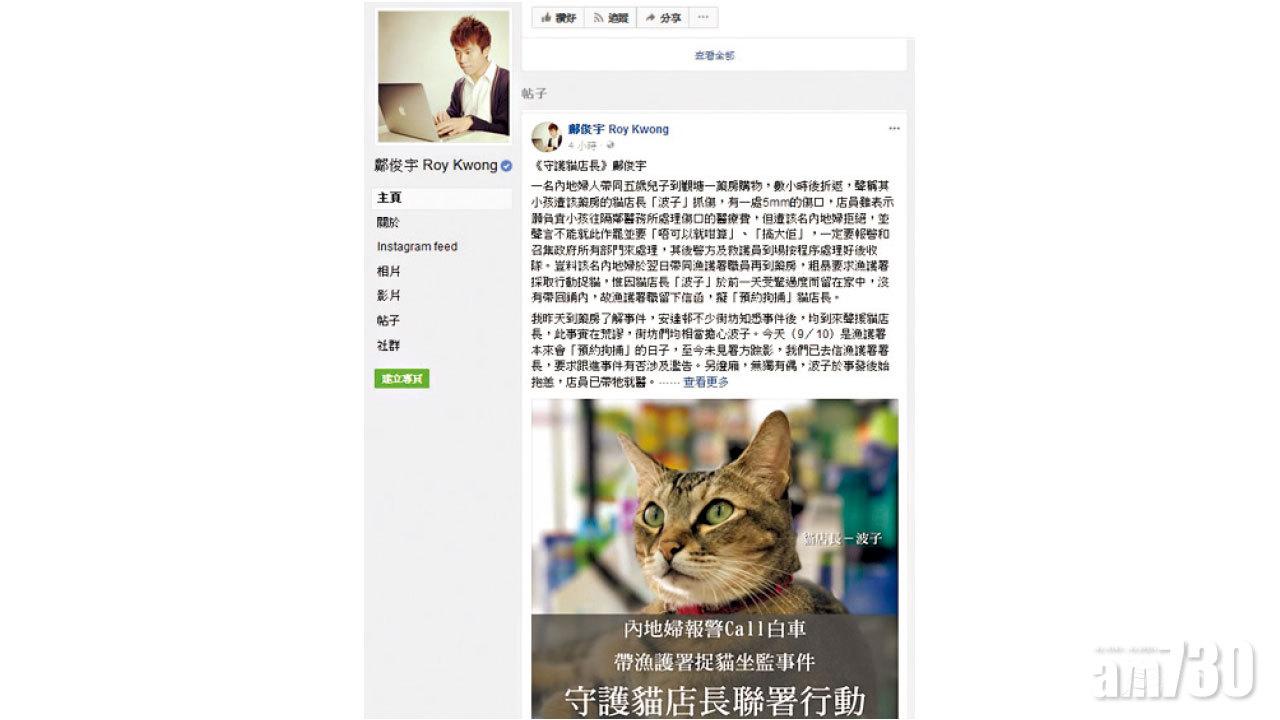 被指抓傷內地童 漁護署預約拘捕   觀塘藥房貓店長受驚絕食嘔吐