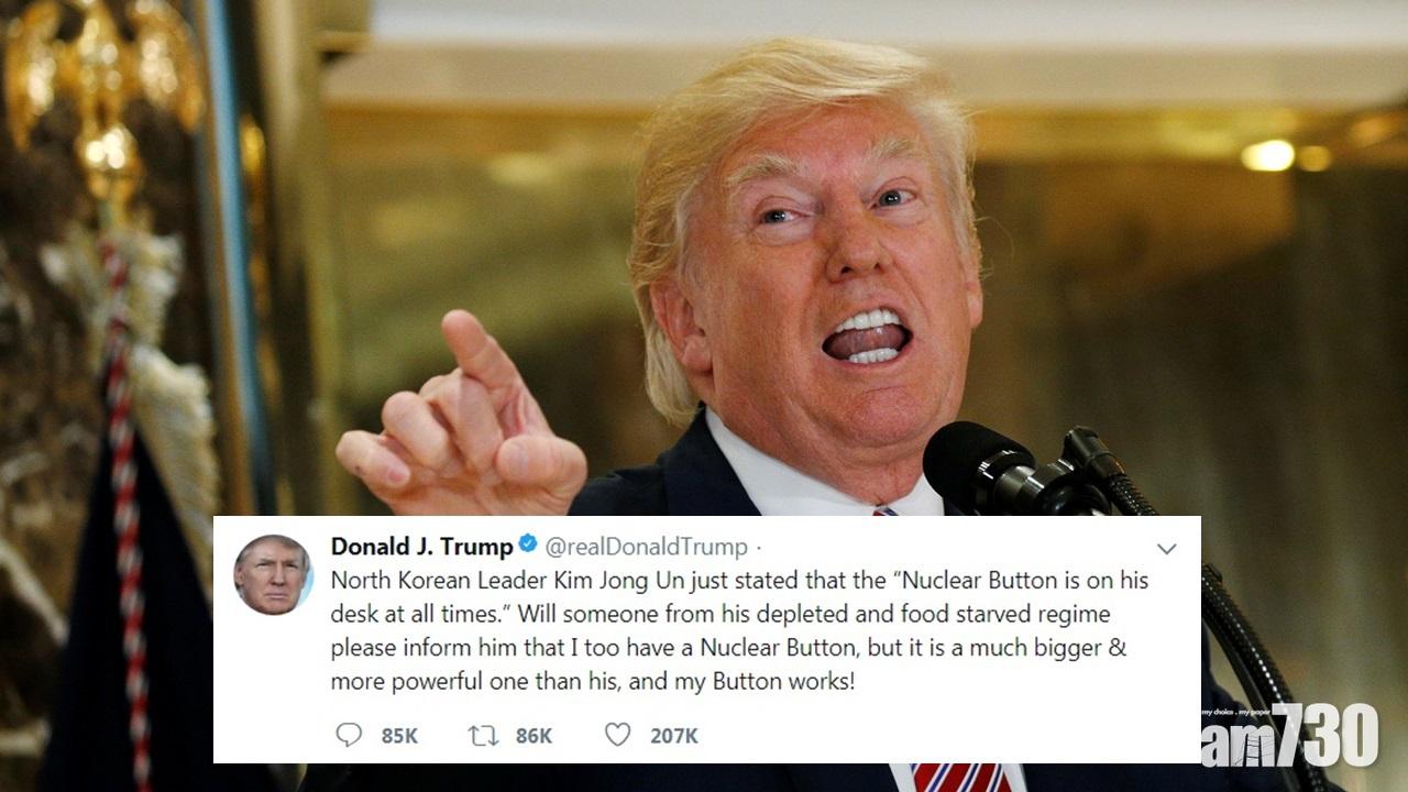 特朗普稱他的核按鈕較金正恩的更大更強而有力
