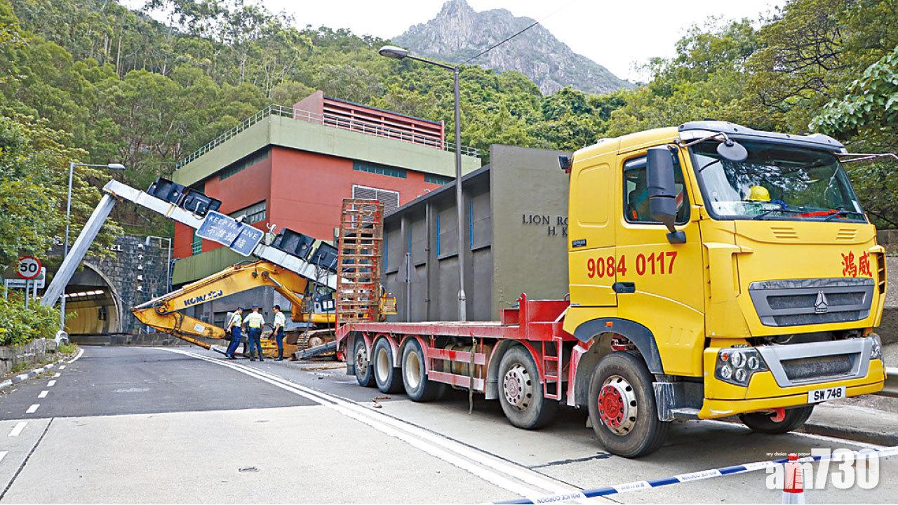 工程車撞冧獅隧「龍門架」 獅隧單管行車 放工塞爆