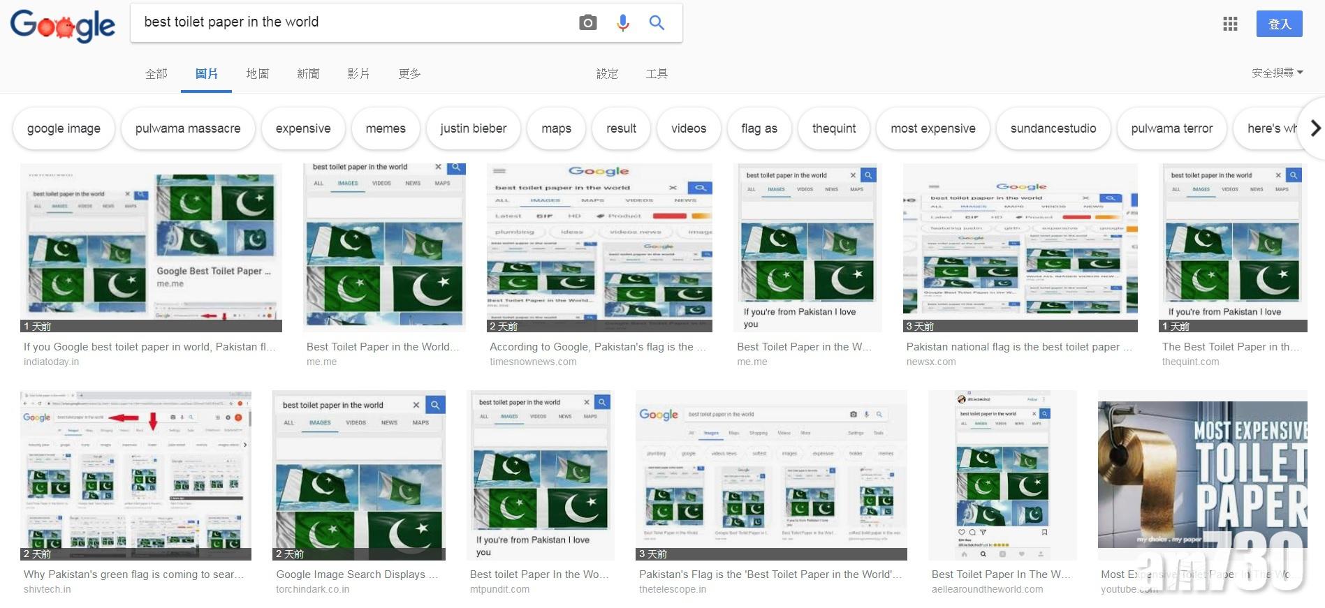 Google搜尋「世上最好的廁紙」 結果竟是巴基斯坦國旗
