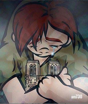 【聖母院大火】鐘樓駝俠抱聖母院流淚  民眾作畫以表痛心  