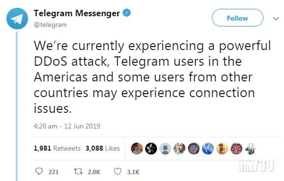 【反修例】Telegram昨遭中國網絡攻擊 總裁：與港示威同時發生