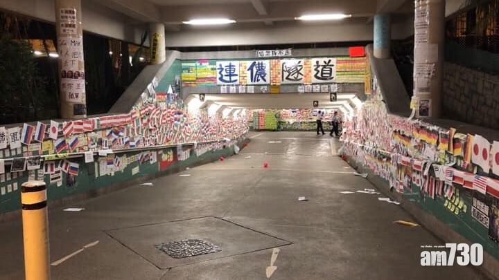 【連儂牆】大埔「連儂隧道」遭貼多國國旗遮蓋便利貼