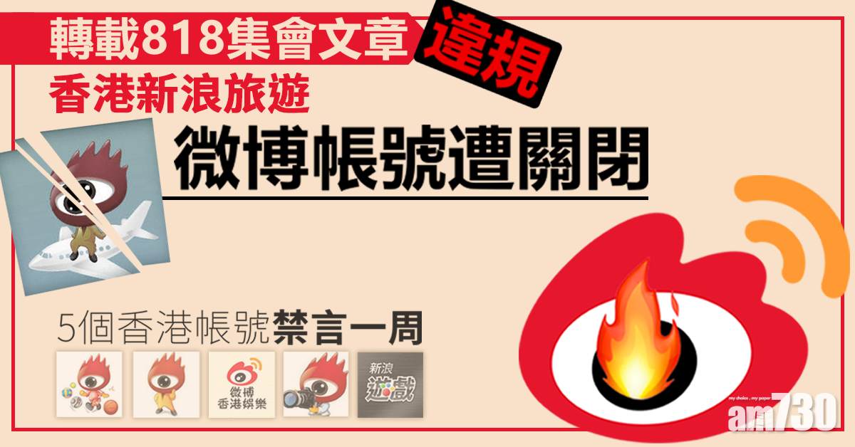 【修例風波】貼「時政有害資訊」 香港新浪旅遊遭關閉微博
