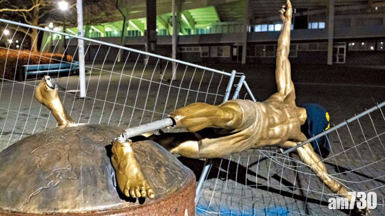 伊巴銅像再遭破壞倒下