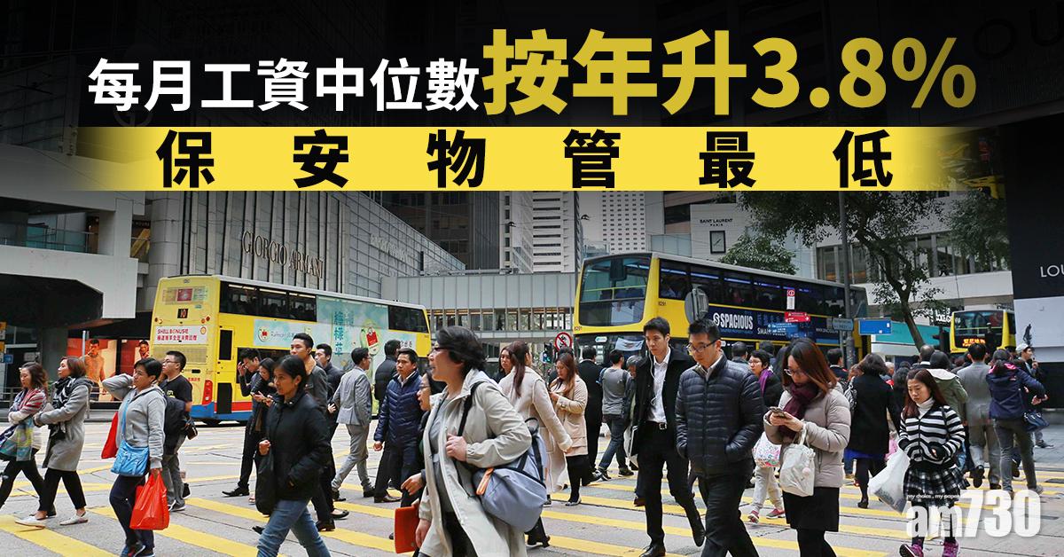 每月工資中位數按年升3.8%  保安物管最低