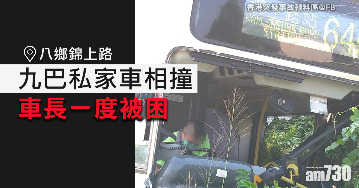 八鄉錦上路九巴私家車相撞　車長一度被困