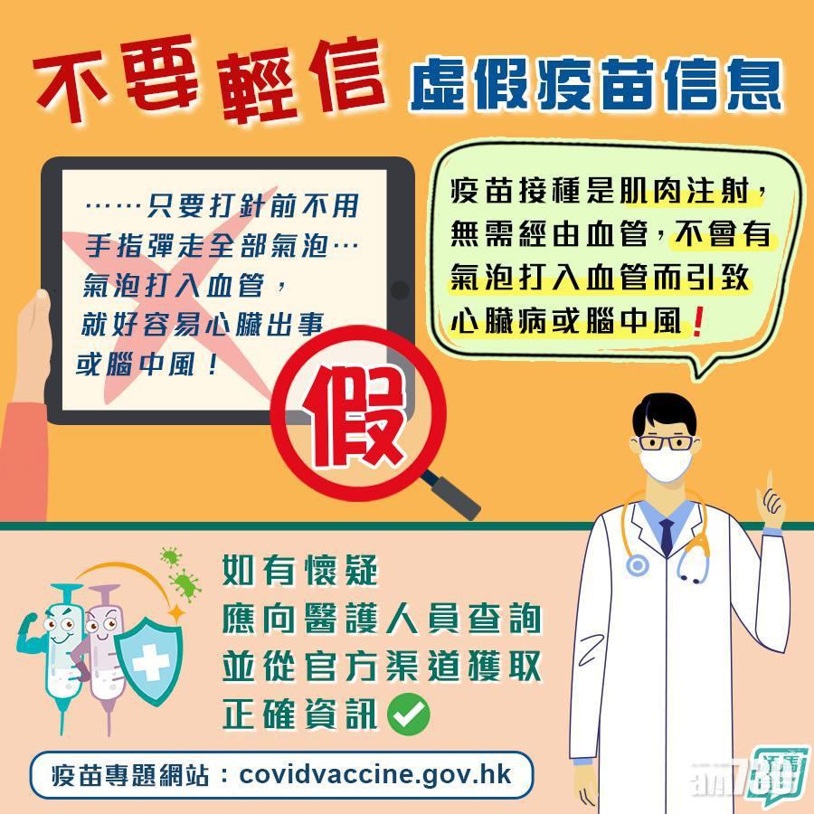 新冠疫苗｜政府澄清氣泡假信息 指直接注射入肌肉不經血管
