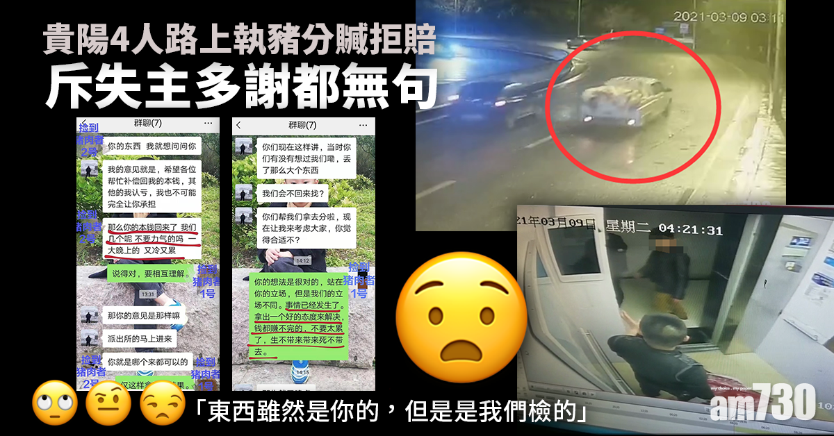 貴陽4人路上執豬分贓拒賠 斥失主多謝都無句