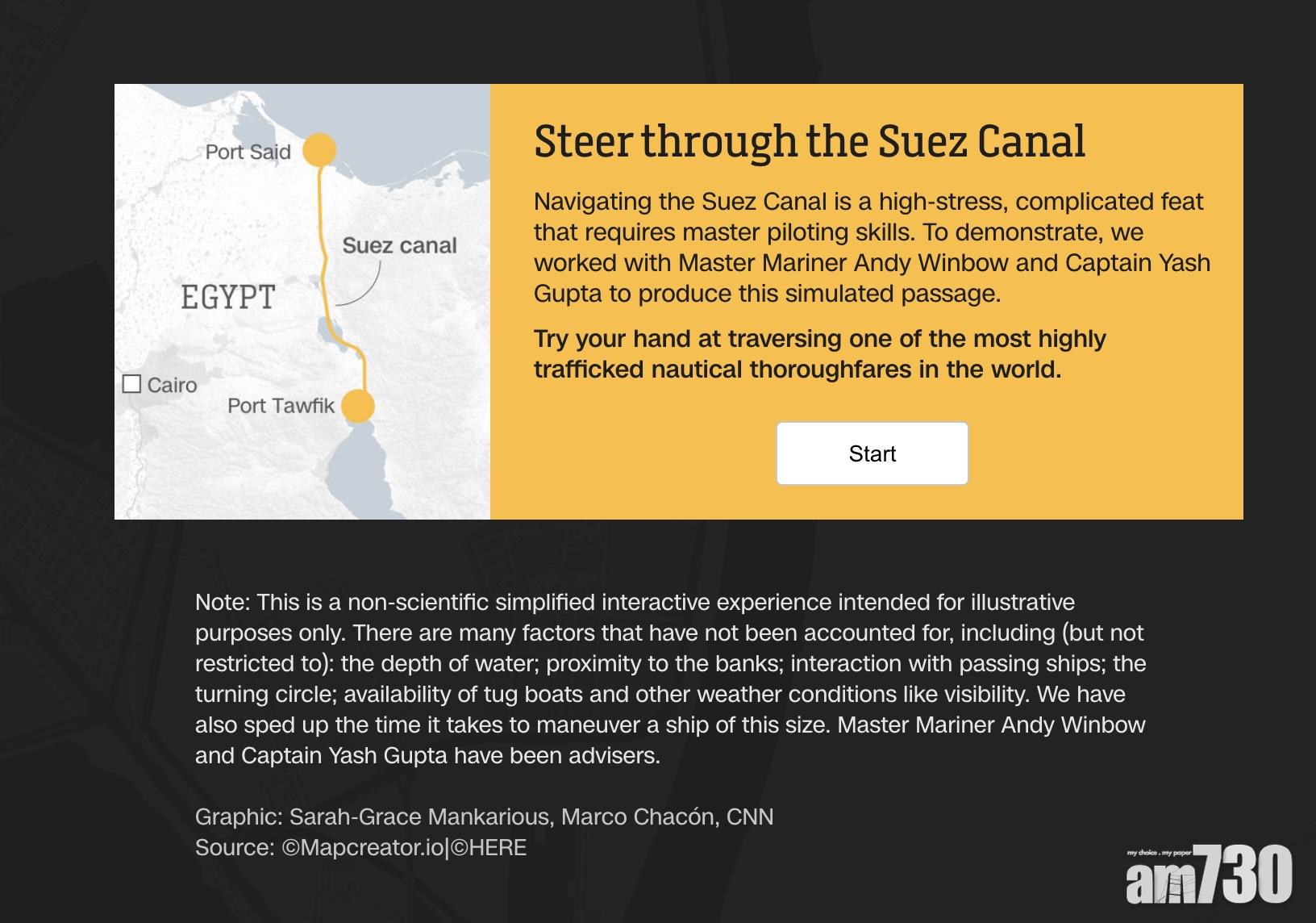 大塞船丨CNN模擬遊戲 考驗強風下揸貨輪通過蘇彝士運河