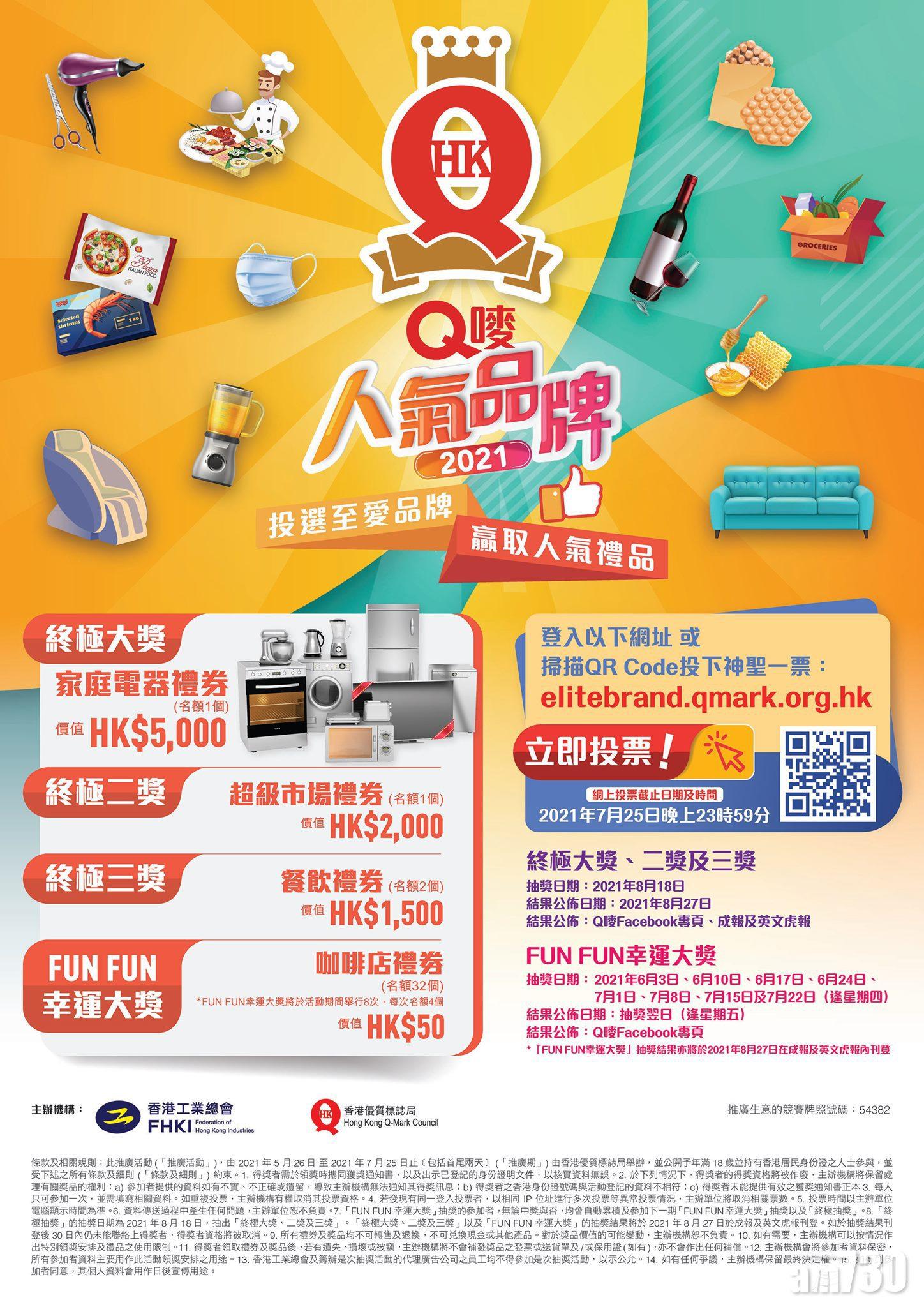 抽獎活動｜Q嘜人氣品牌大獎2021現正接受投票 大獎5000元家庭電器禮券