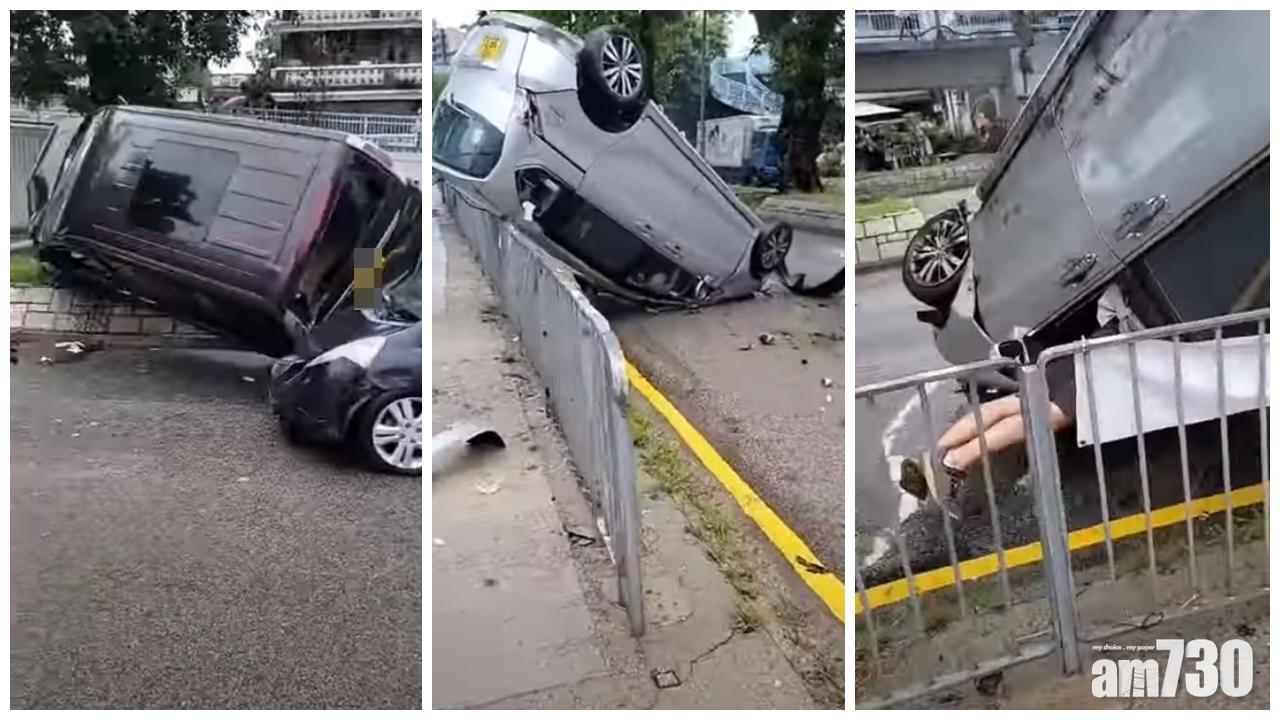 有片｜粉嶺3車相撞意外　2車翻側有司機被困