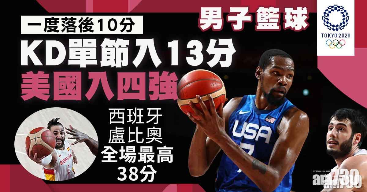 東京奧運｜美國男籃艱苦反勝西班牙　KD挺身救國獨取29分