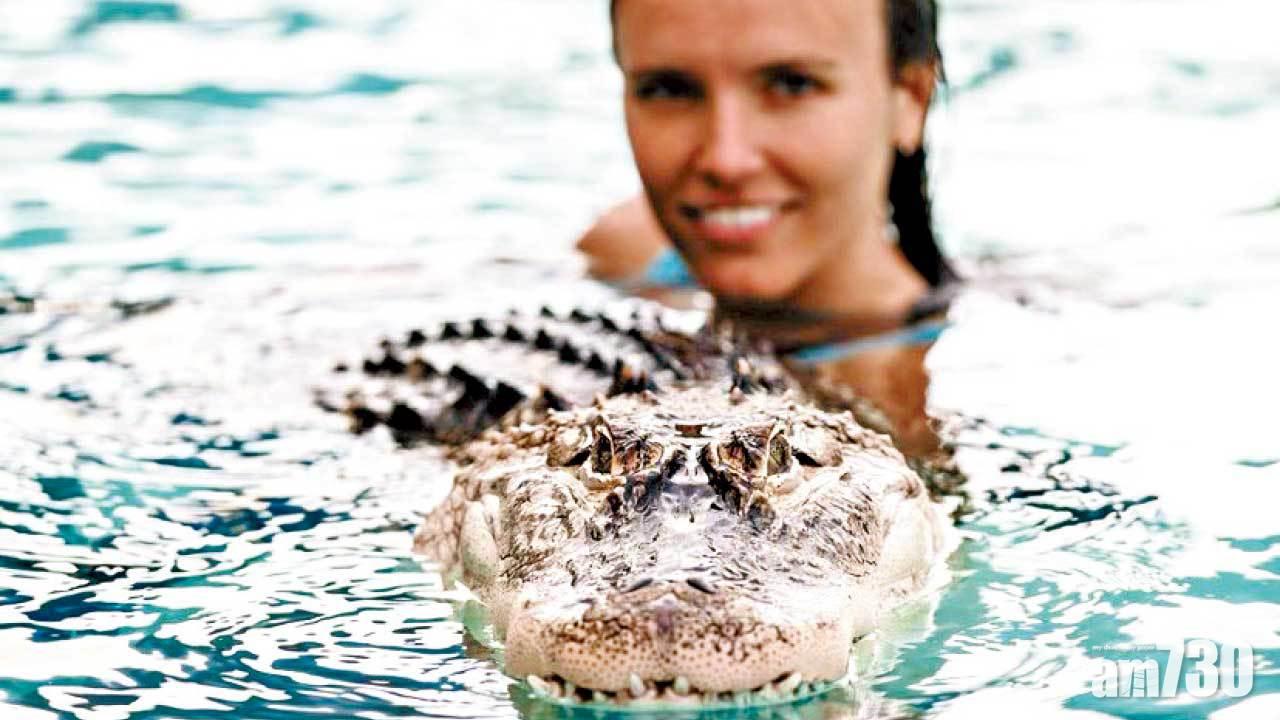 驚險一幕  突襲咬手扯進水池  美漢壓大鱷勇救飼養員