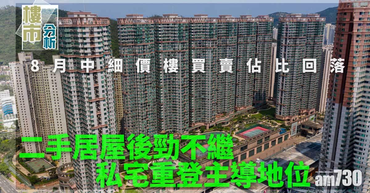 樓市分析｜8月中細價樓買賣佔比回落 二手居屋後勁不繼