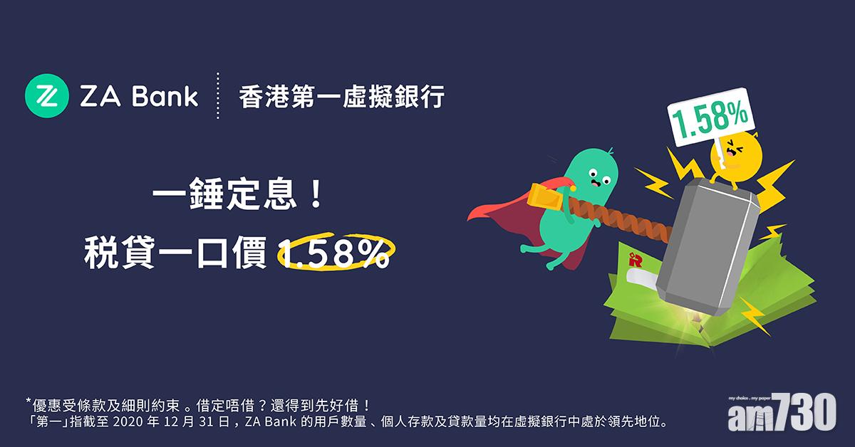 稅務貸款｜ZA Bank推一口價稅貸 年息最低1.58厘