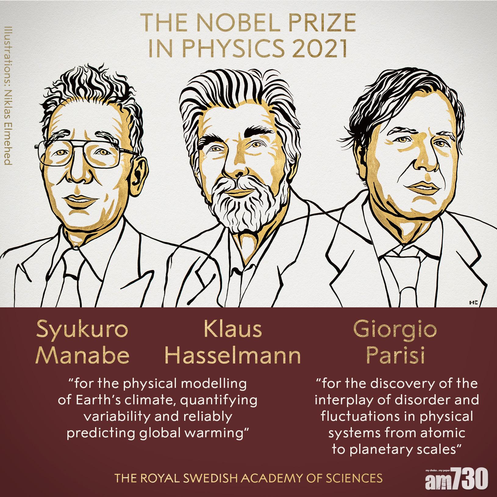 諾貝爾獎｜日德意三雄分享物理學獎 研究有助了解全球暖化