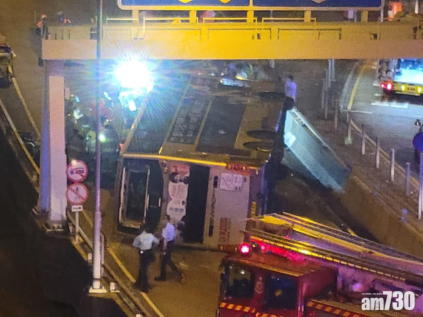 大圍巴士翻側 逾十名乘客被困 1死10傷