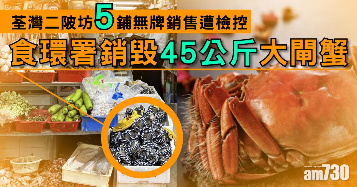 大閘蟹｜荃灣二陂坊5鋪無牌銷售遭檢控　食環署銷毀45公斤大閘蟹