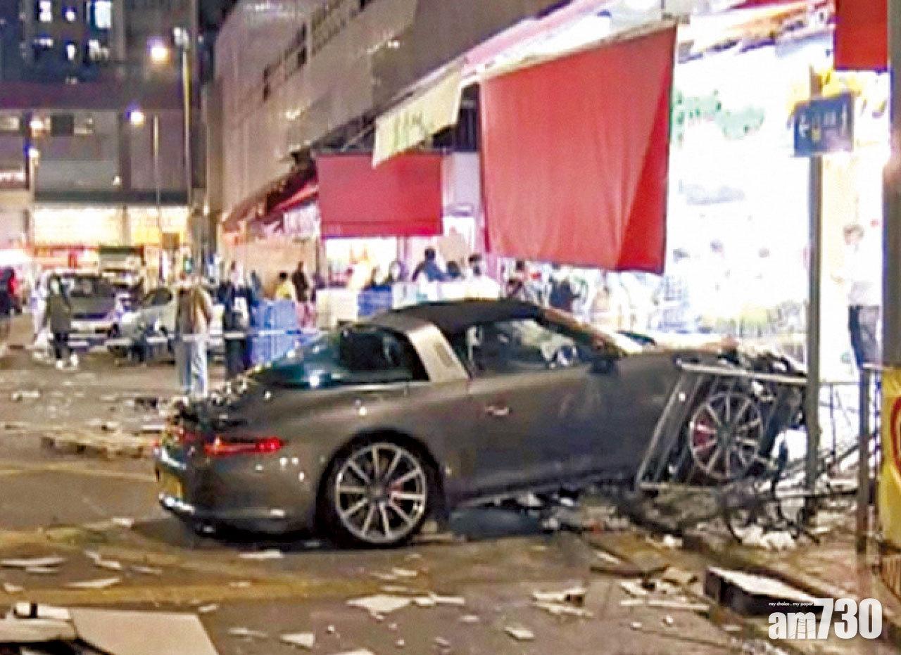 保時捷險直衝燒臘店 剷上行人路 鐵欄阻衝力  4人受傷