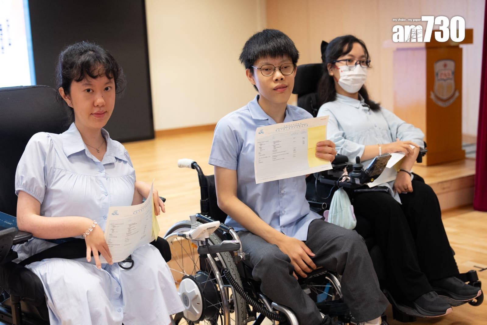 香港紅十字會雅麗珊郡主學校3人榮獲佳績，邱穎宜（左）最佳五科取得共20分；彭靖家（中）及賴君怡（右）最佳五科共取得25分。(林靄怡攝)