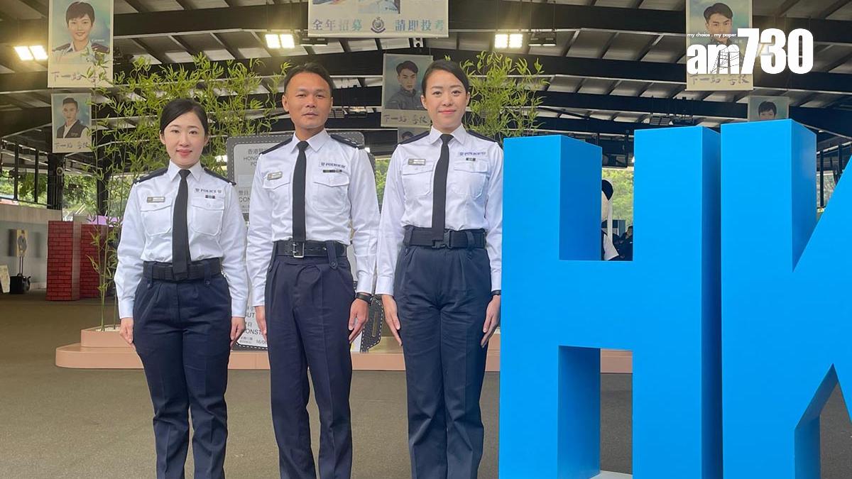 郭家俊(中)表示，接獲申請的數字反映愈來愈多年輕人對警務工作有興趣。(陳家莉攝)