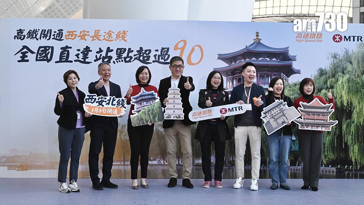 楊美珍(左三)表示，今次是陝西省首次有高鐵直達香港。(中新社)