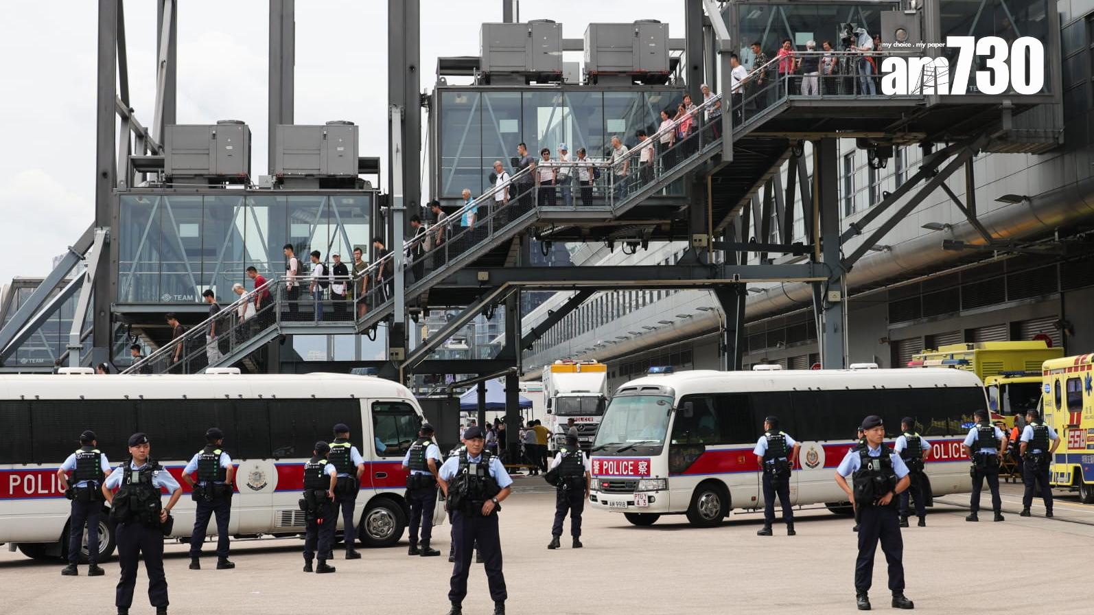 跨部門反恐演習在啟德郵輪碼頭進行，模擬恐怖分子乘郵輪到港襲擊(吳康琦攝)